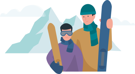  Illustration: Vater und Sohn lächeln während sie ihre Snowboards vor sich halten